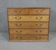 A vintage Georgian style oak chest with brass swan neck handles. H.77 W.92 D.57cm