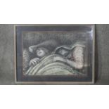 A framed and glazed Henry Moore print from the shelter series. W.71 H.53