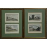 Four 19th century framed and glazed as pairs, hand coloured engravings. All of points of interest,