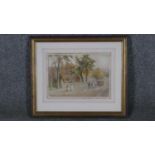 A framed and glazed watercolour, village street scene with figures, signed C Windrop. W.40 H.34