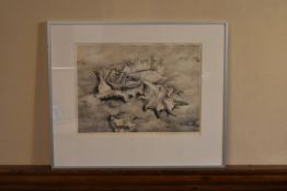 A framed and glazed signed lithograph titled De Drie Schelpen. Signed Aart Van Dobbenburgh. H.51 W.