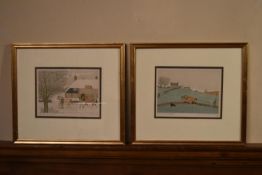 Two framed and glazed signed Artist Proof prints by British artist Vincent Haddelsey, 1934-2010. H.