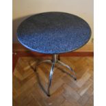 A marble topped occasional table on chromium sputnik style base. H.77 Dia.69cm