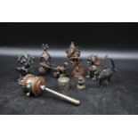 A collection of 19th century Chinese bronze figures. Including an Oriental Dragon inlaid with