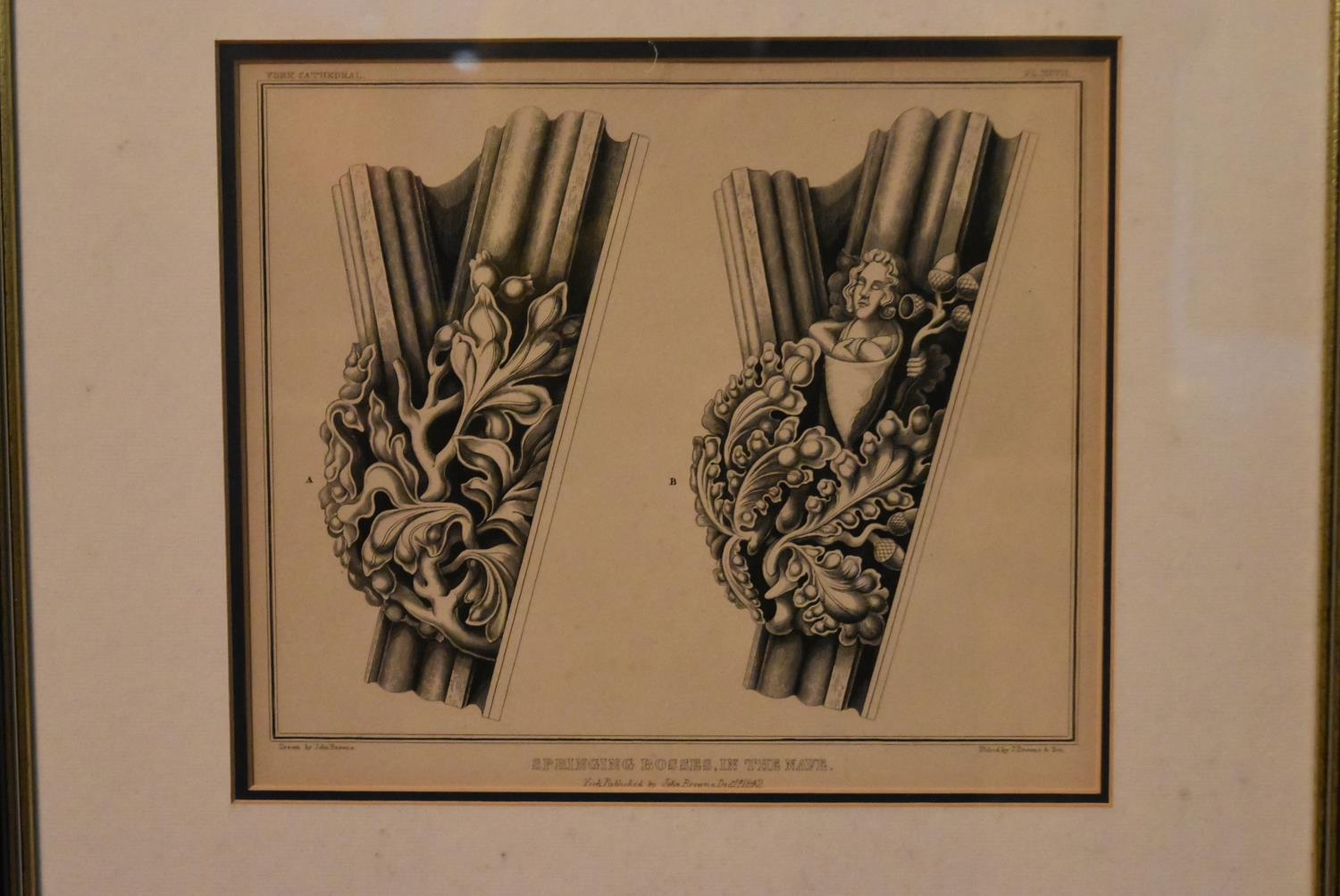 A set of three framed and glazed prints showing Gothic architectural carvings from York Cathedral, - Image 2 of 17