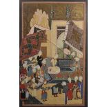 A framed and glazed Indo-Persian watercolour on paper of temple scene. H.82 W.51cm