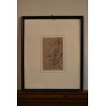 A framed and glazed Chinese ink drawing.