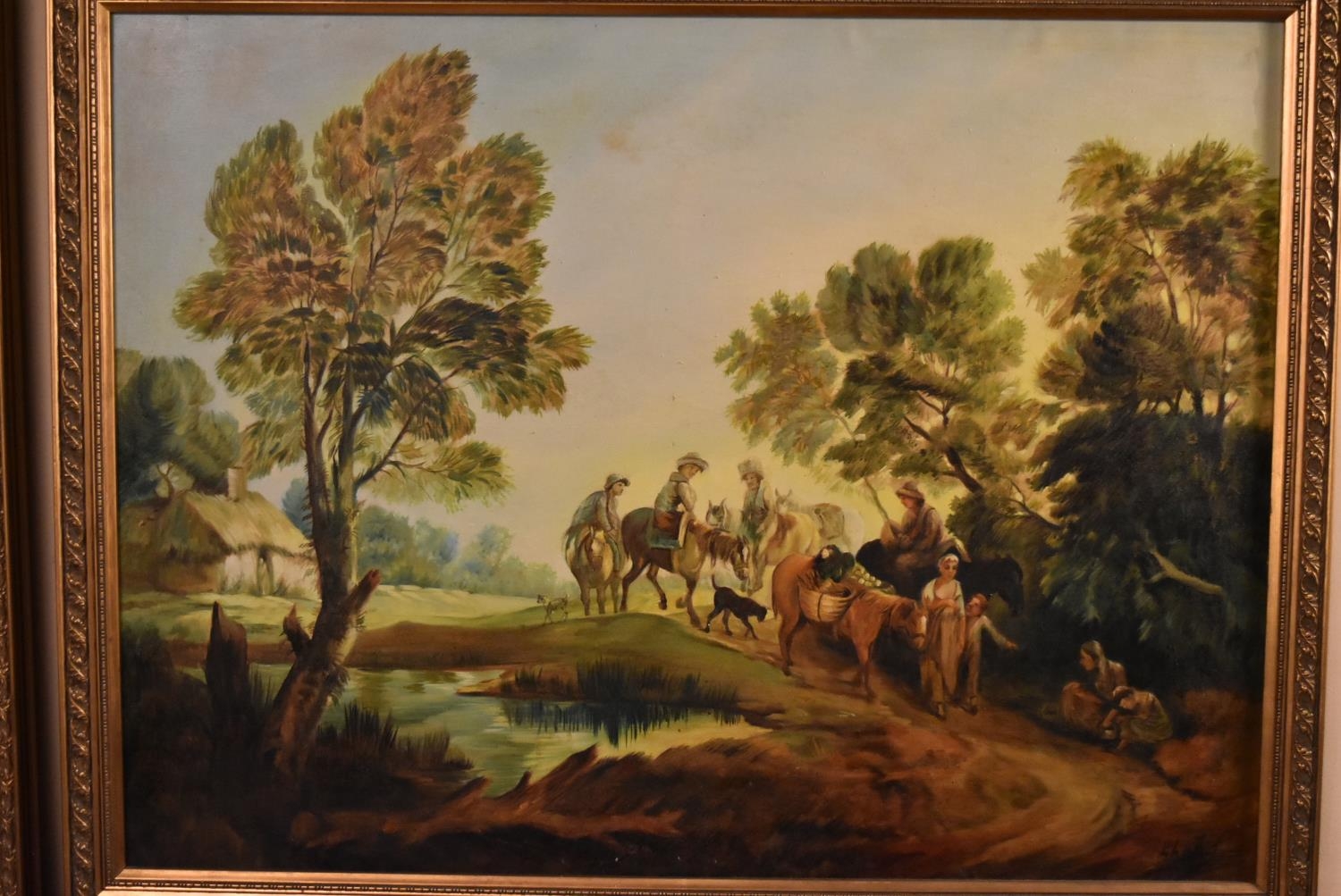 A pair of carved gilt framed oil on canvas landscapes. Signed Khalid. H.84 W.108cm (2) - Image 4 of 6