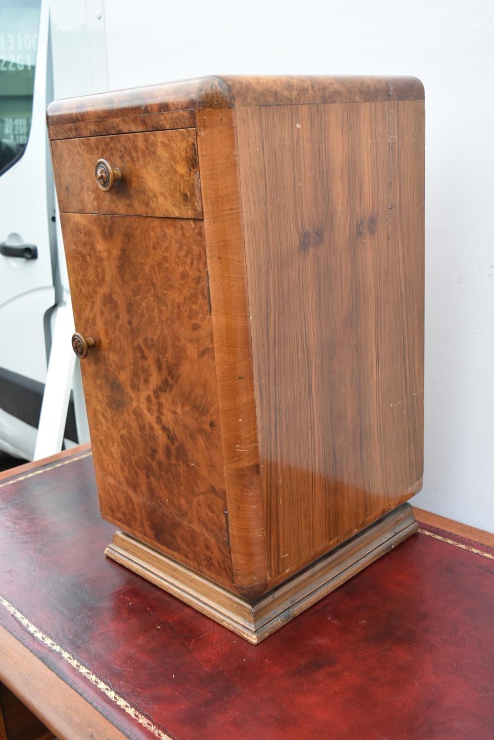 An Art Deco burr walnut bedside cabinet. - Image 2 of 4