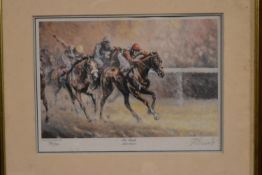 A signed limited edition print of horse racing interest. H.43 W.50cm