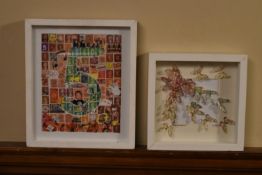 A framed and glazed limited edition print of a collage by artist Andrew Barrow Titled '5' along with