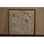 A framed and glazed print, map of 'Field of Waterloo'. H.47 W.50cm