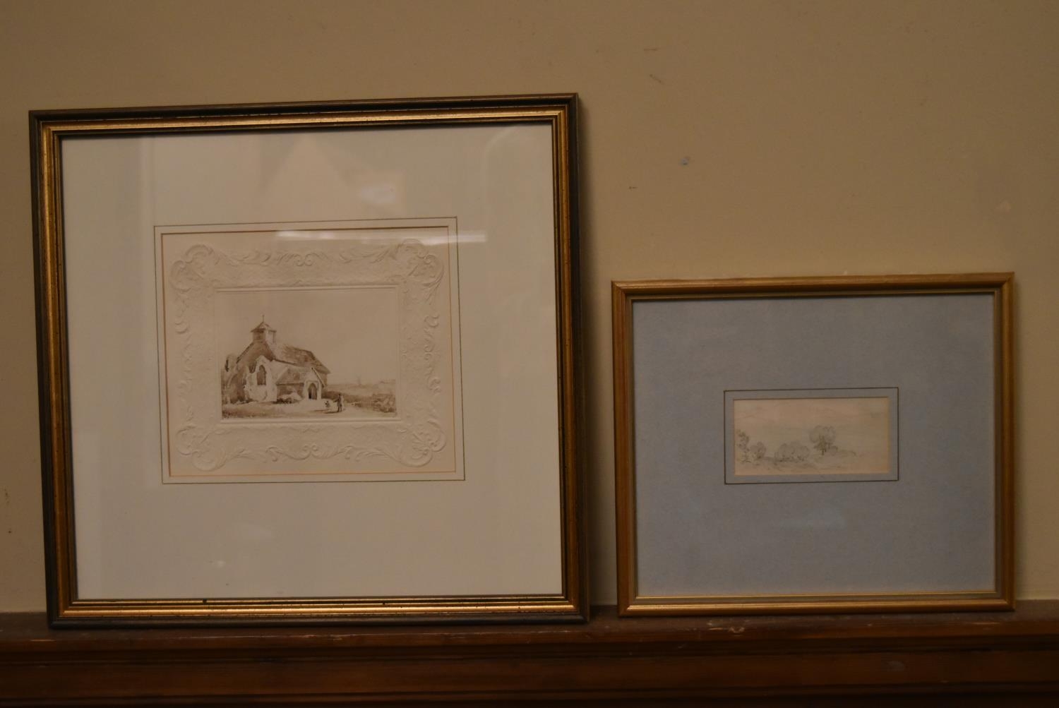 James Holworthy OWS (1781-1841) A framed and glazed pencil and ink landscape sketch, label verso.