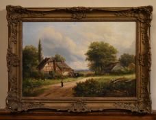 A 19th century gilt framed oil on canvas, country scene, signed 'J Thors'. H.54 W.74cm