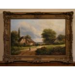 A 19th century gilt framed oil on canvas, country scene, signed 'J Thors'. H.54 W.74cm