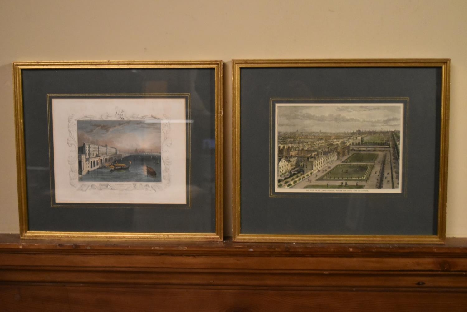 Two framed and glazed prints, Somerset House and St, James's Palace. H.32 W.37cm (2)