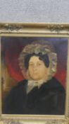A carved gilt framed 19th century oil on canvas on board portrait of a Victorian woman in a lace