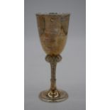 A sterling silver commemorative goblet with gilt Fleur de Lys stem, and gilt interior, engraved to