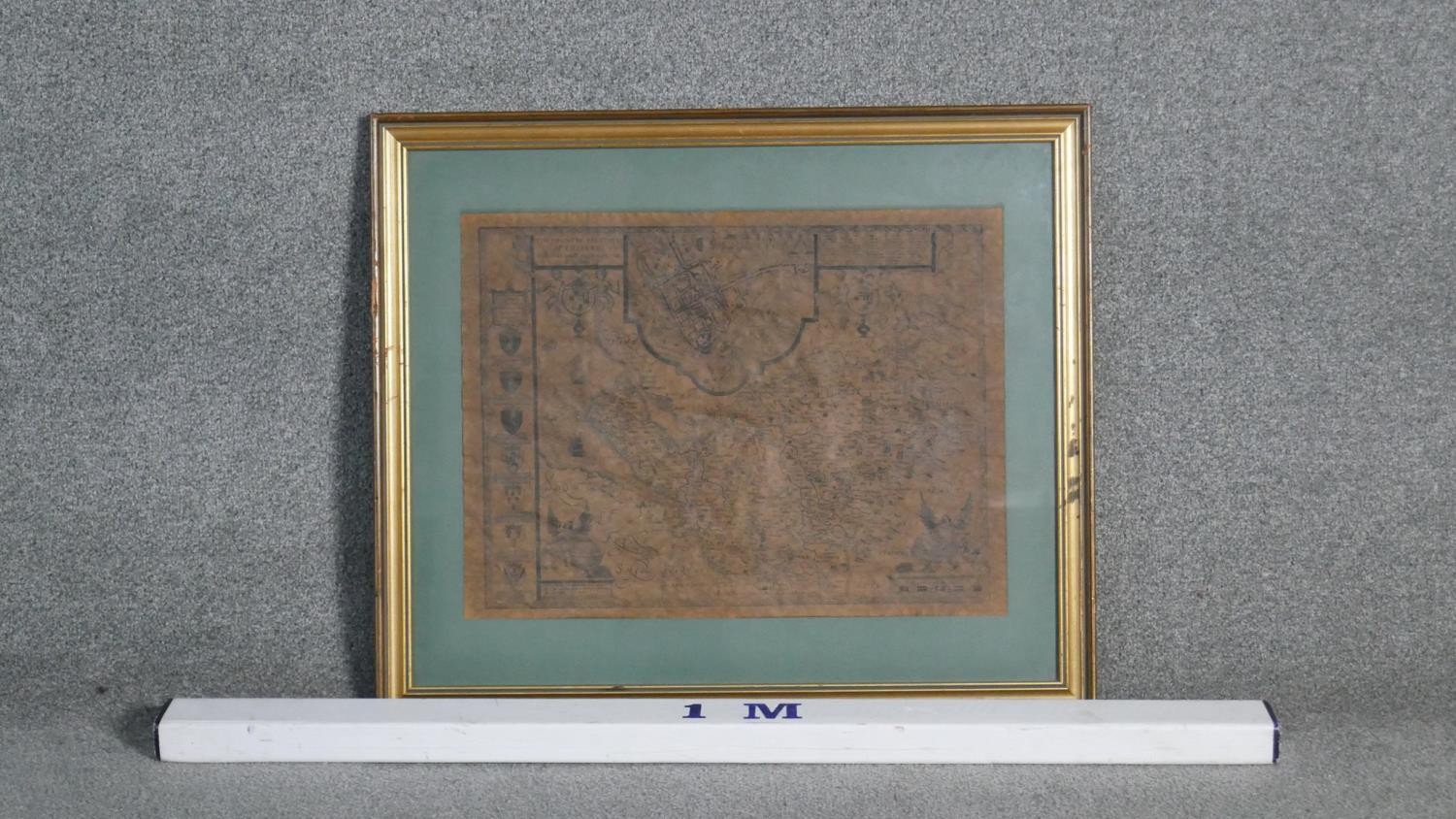 A framed and glazed 19th century map of the County of Chester. With scale bar and armorial crest - Image 2 of 3