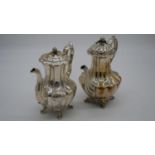 Two silver plated early Victorian antique silver coffee pot in the popular "melon style" which