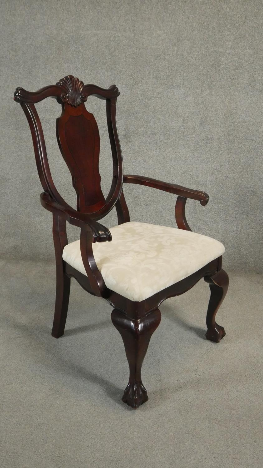 A set of six mahogany early Georgian style dining chairs with shaped shell carved splats above - Image 3 of 6