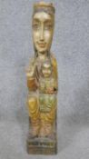 A vintage painted carved wooden statue of the Virgin Mary with Jesus on her knee. H.46cm