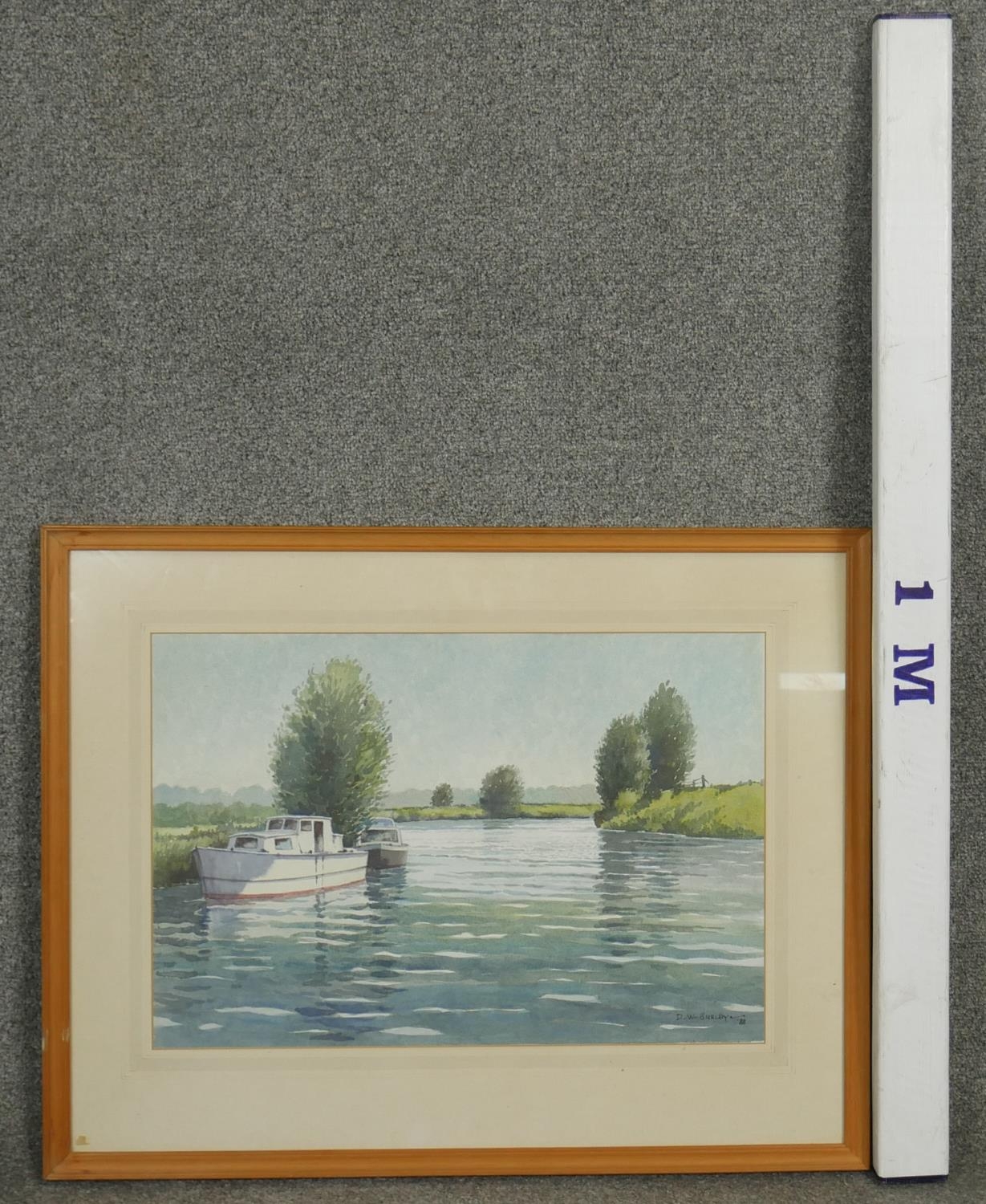 David William Burley (1901-1990) A framed and glazed watercolour titled 'Grove Ferry', label - Image 6 of 6