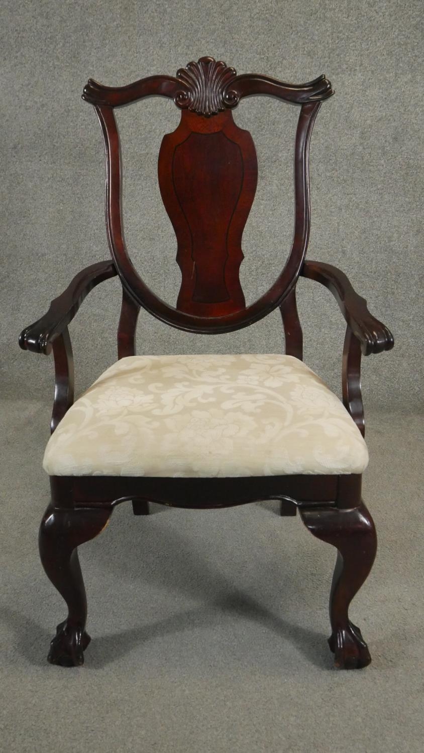 A set of six mahogany early Georgian style dining chairs with shaped shell carved splats above - Image 2 of 6