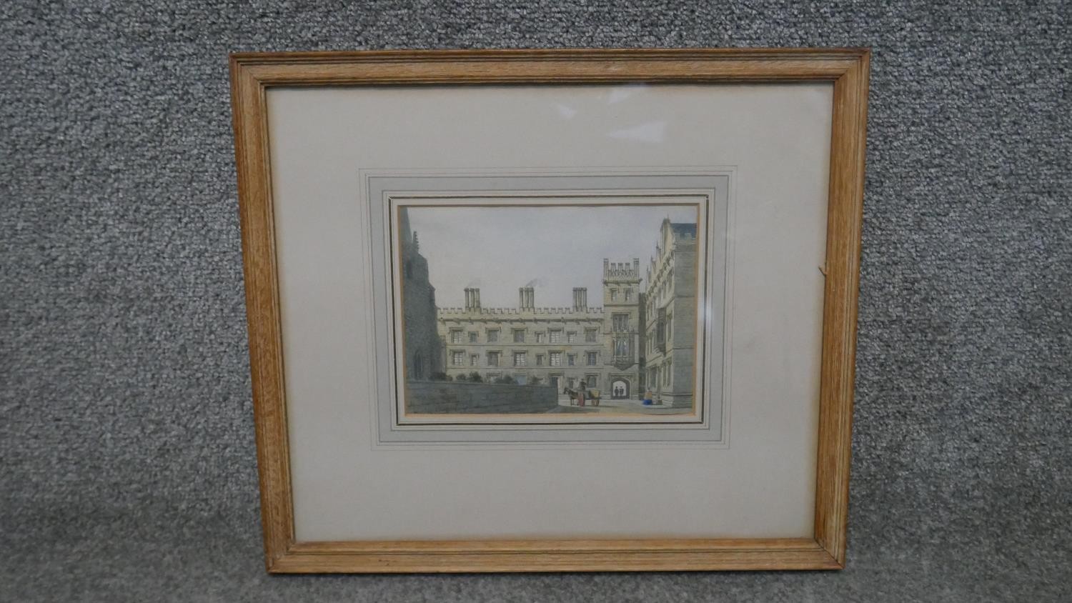 George Pyne (Circa 1800 - 1884) A framed and glazed watercolour of Pembroke College. LabeL verso. - Image 2 of 6