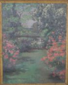 A gilt framed oil on canvas of a garden scene. Indistinctly signed. H.64 W.54cm