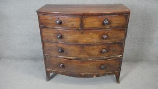 A Georgian mahogany bow front chest on swept supports. h1043 w106 d51