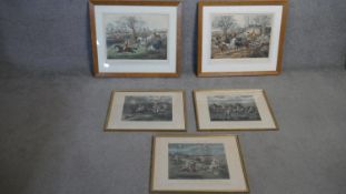 Three framed and glazed Victorian hand coloured engravings of hunting and steeple chase scenes
