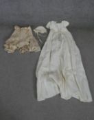 A Victorian hand made lace christening robe along with a Victorian lace, cotton and silk rose