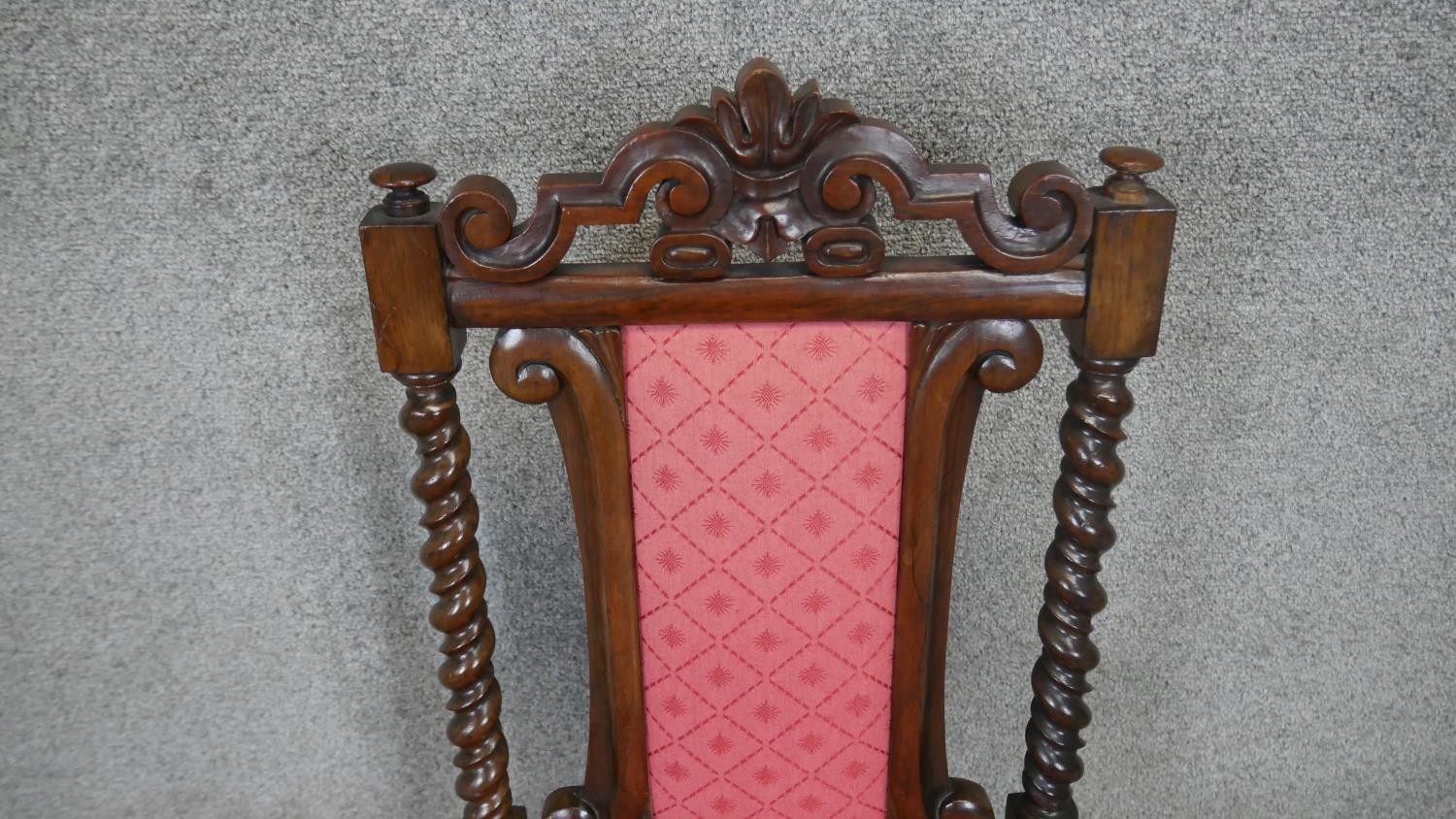 A mid 19th century rosewood nursing chair with carved top rail and barleytwist supports on carved - Image 3 of 3