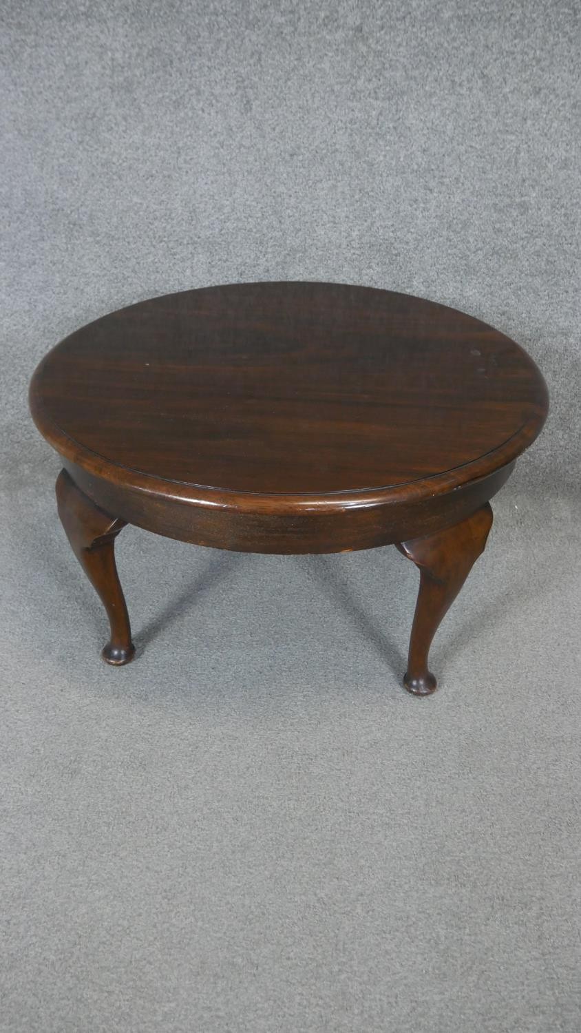 A Georgian style mahogany coffee table along with a tapestry upholstered footstool. h37 d68 - Image 3 of 5