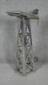 A vintage style chrome lamp in the form of a jet plane on a tower. W.20 D.20 H.66