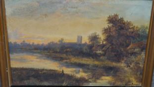 Henry Cooper (British, late 19th/20th century) A framed oil on canvas of river landscape. Signed