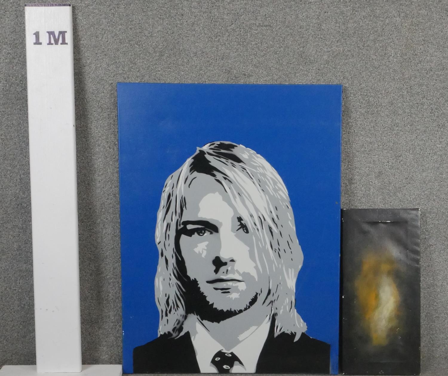 A stencil print, Kurt Cobain, signed to the back Sergio Clementz and dated 2018, and an abstract oil - Image 8 of 8