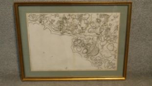 A framed and glazed antique map of West Barnbeld. H.64 W.85cm