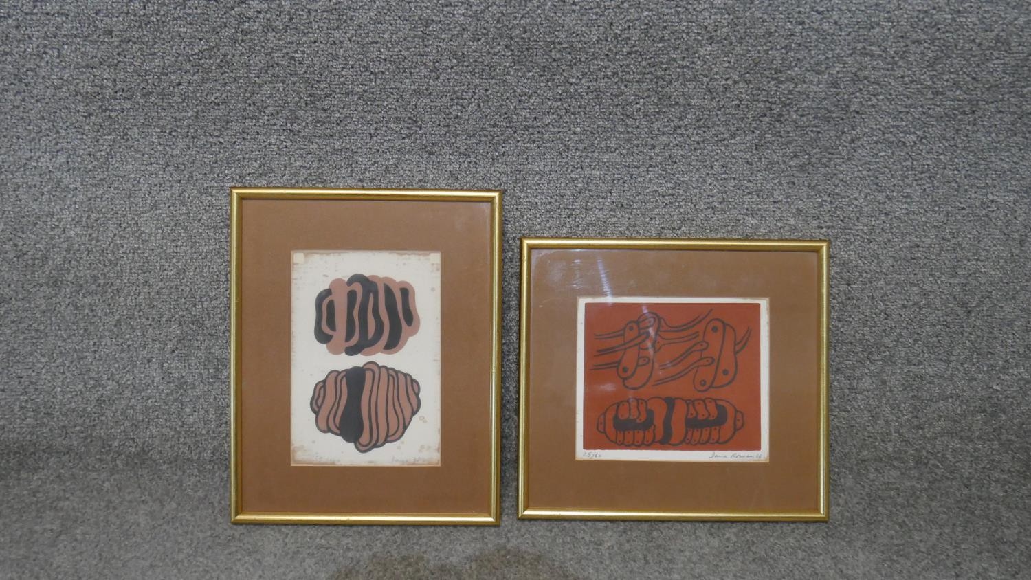 Dana Roman (20th Century) Two framed and glazed abstract coloured lithographs. Edition 59/100 and