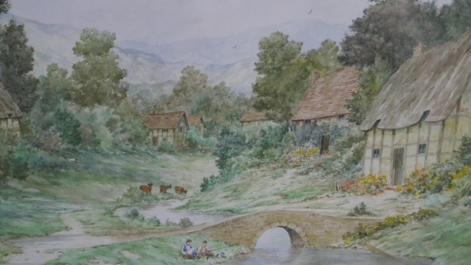 A large framed and glazed watercolour, bucolic country setting, unsigned. W.71 H53 - Image 3 of 3