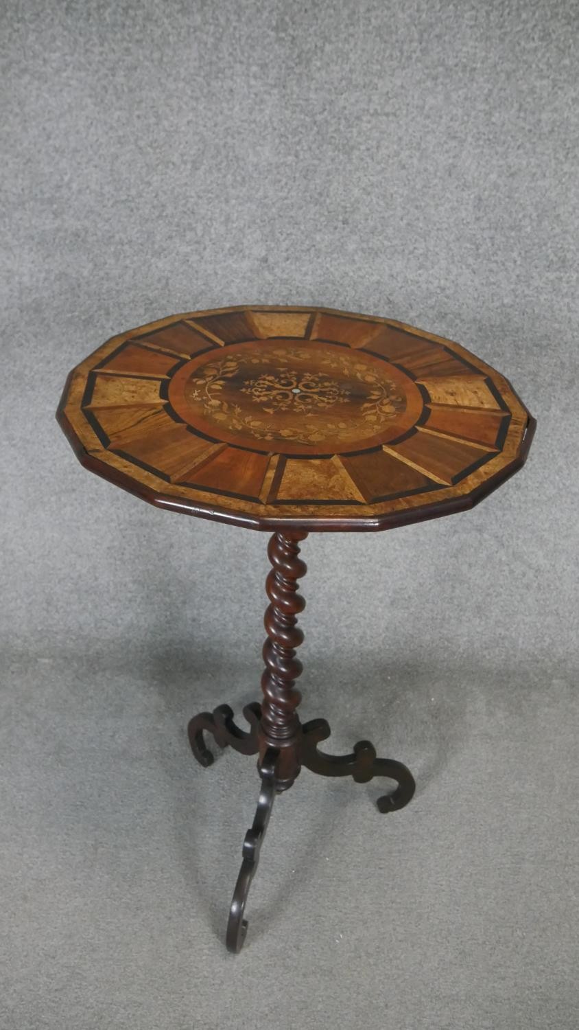 A 19th century parquetry inlaid specimen table with central floral marquetry section raised on - Image 2 of 4