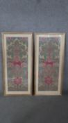 Two framed and glazed Art Nouveau silk embroidered panels with foliate and floral design. W.53 H.63