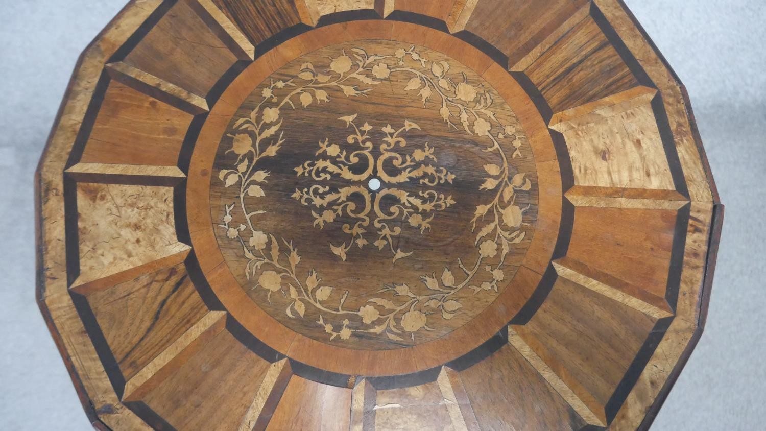 A 19th century parquetry inlaid specimen table with central floral marquetry section raised on - Image 4 of 4