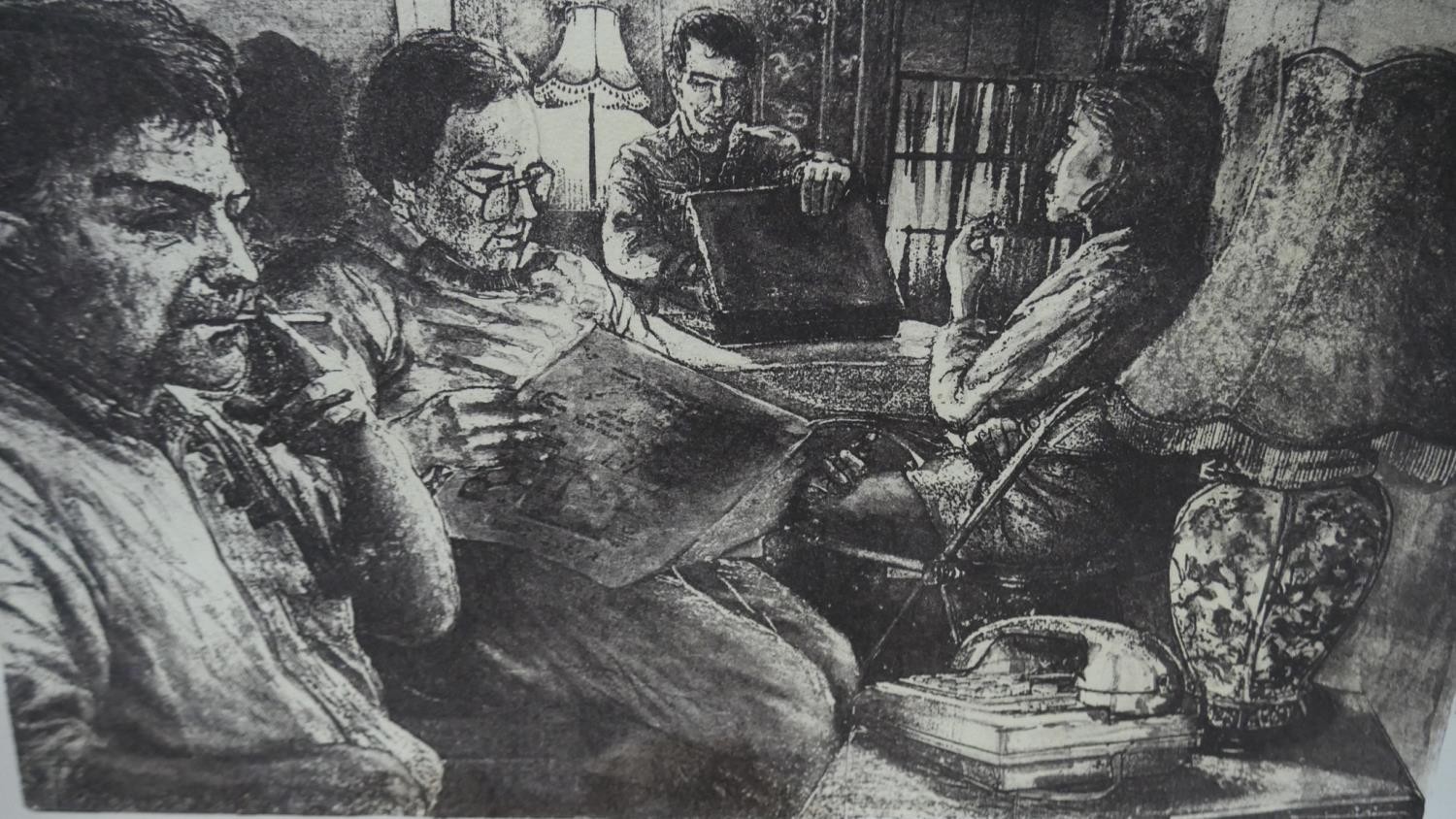 An unframed etching of figures in an interior titled 'The Waiting', signed and dated in pencil ' - Image 3 of 5