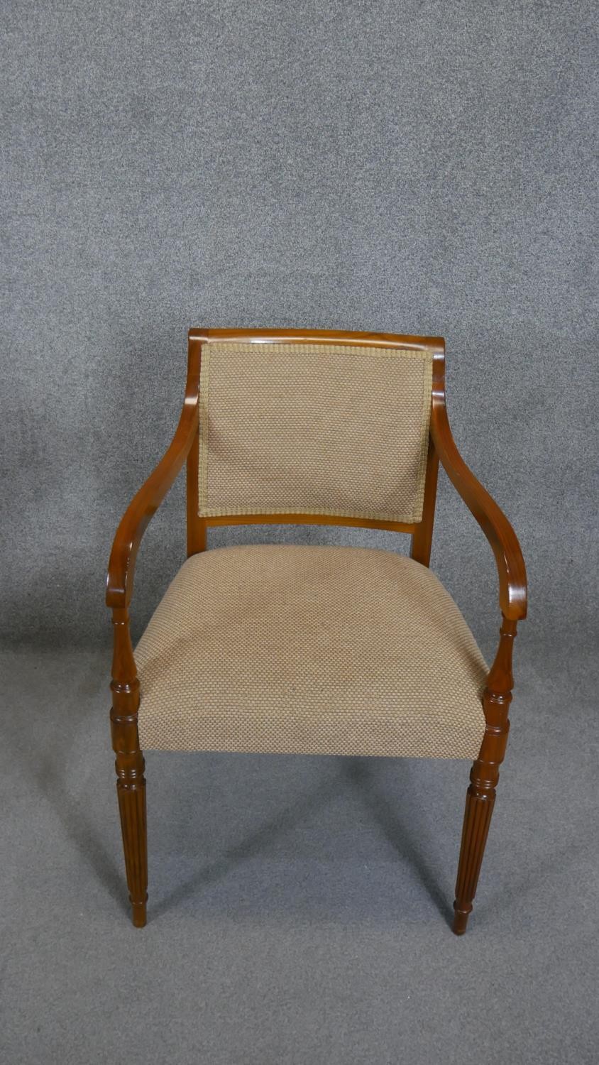 A pair of contemporary late Georgian style armchairs on reeded tapering supports. - Image 2 of 3