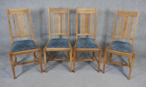 A set of four late 19th century Arts and Crafts influenced light oak dining chairs. H.102.cm