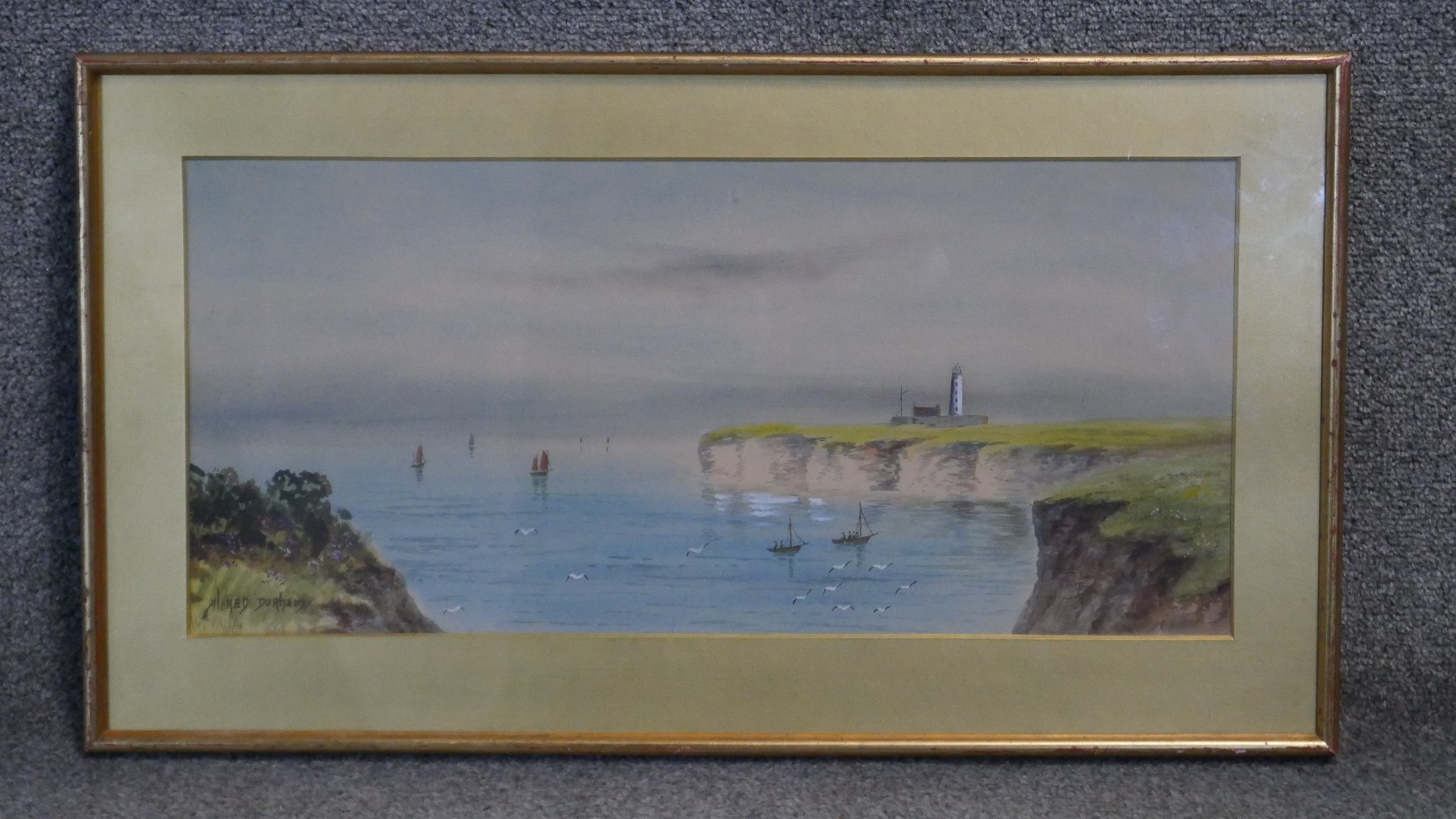 Two framed and glazed watercolours, one depicting Flamborough Head on the Yorkshire Coast, 1922. - Image 6 of 8