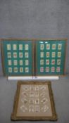 Three framed and glazed collections of Victorian playing cards. Largest H.76 W.59cm