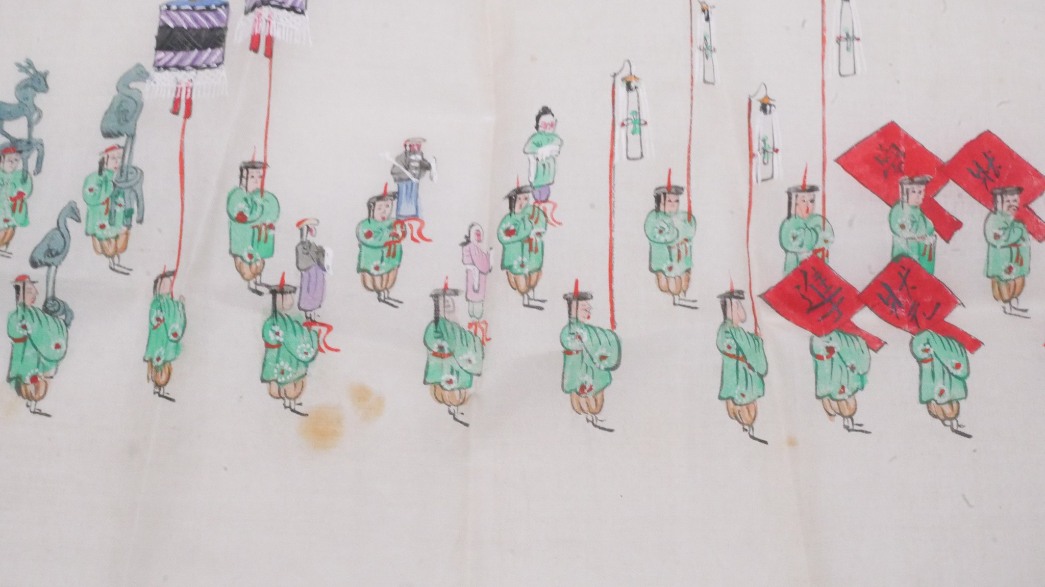 A collection of Chinese hand painted ceramic miniature figures along with a painted festival scene - Image 13 of 14